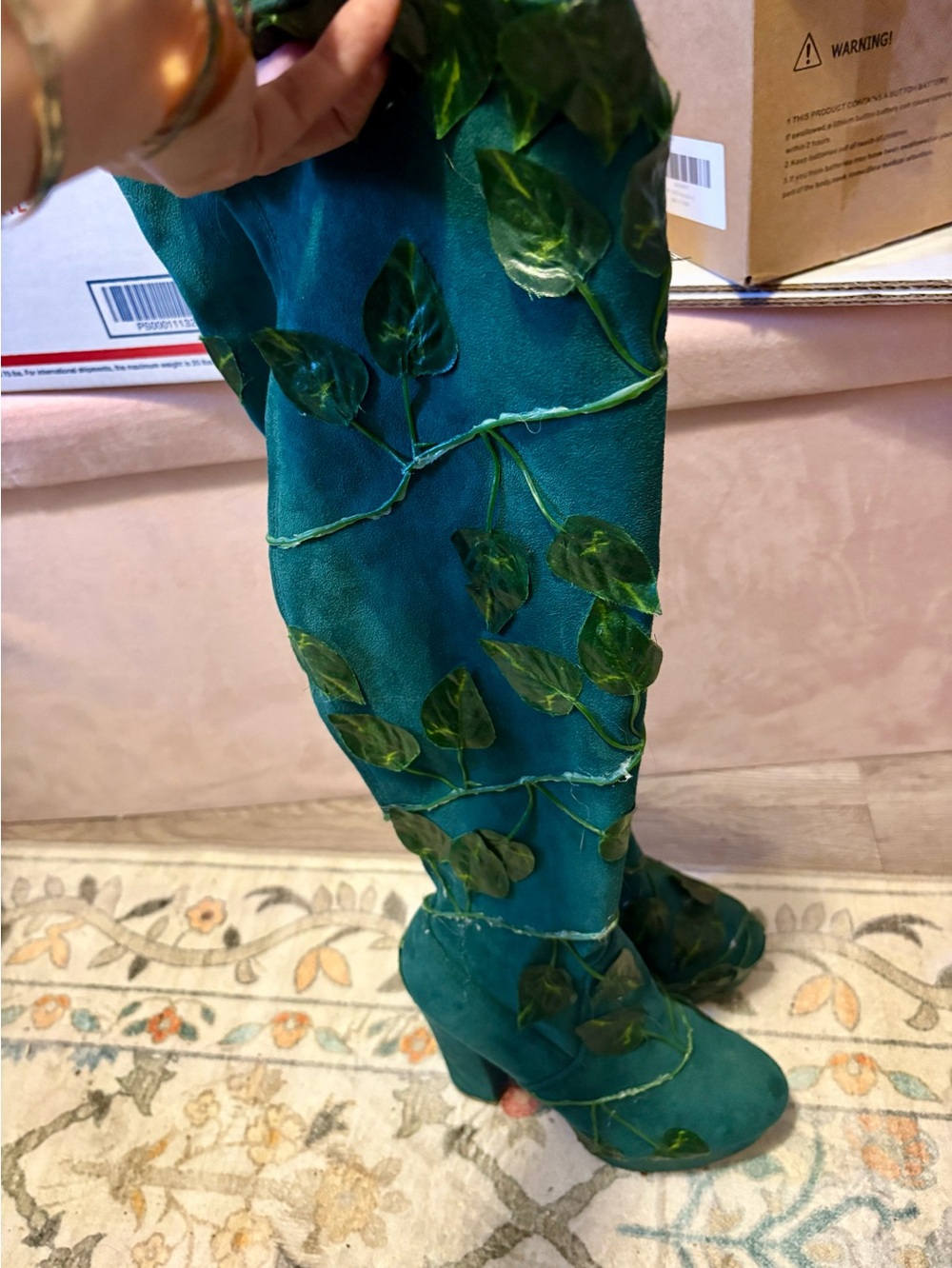 Teal Green Leaf-Accent Platform Boots - Women